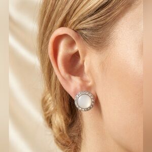 Vintage Elegant White and Silver Button Earrings